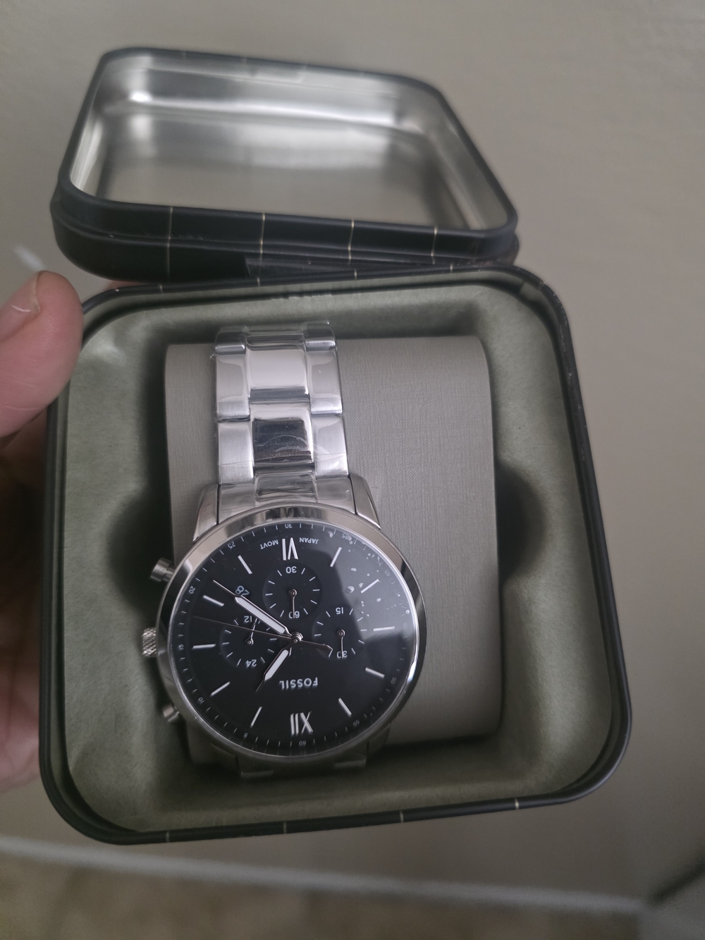 Fossil Silver Stainless Steel Men’s Chronograph Watch - Black Dial